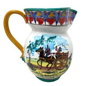 Italian Pitcher Handpainted Artist Signed La Magio S Stefamd c 7" Gino's Blue Wh